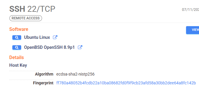SSH service details on the C2 server