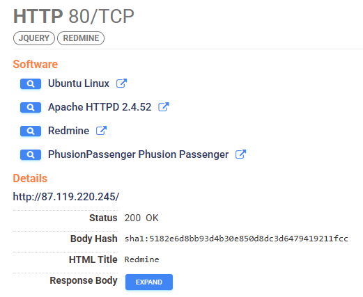 HTTP service details on the C2 server